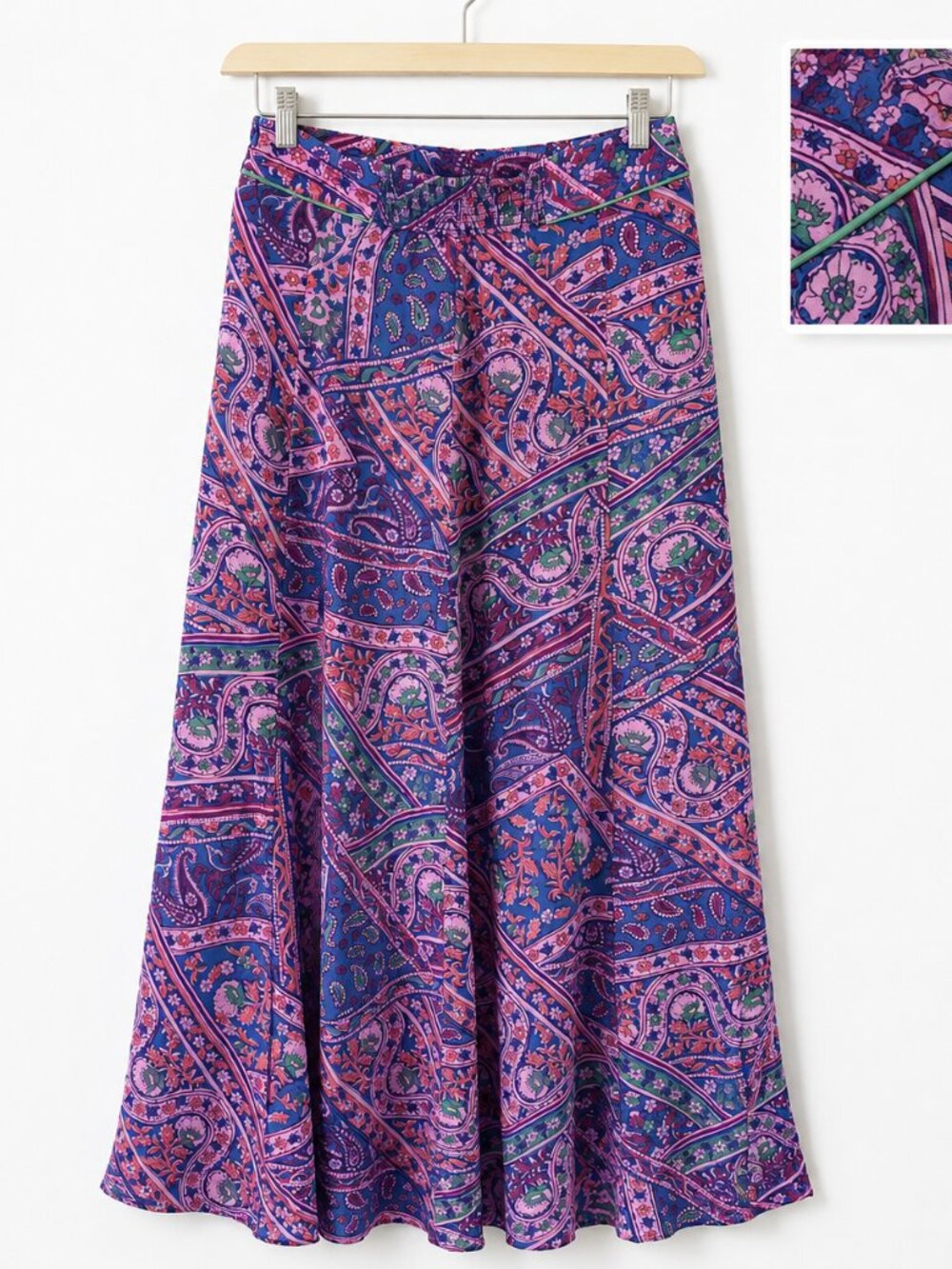 ba&sh Blossom Fanessa Maxi Skirt Blue & Pink Batik Floral Print Size M
